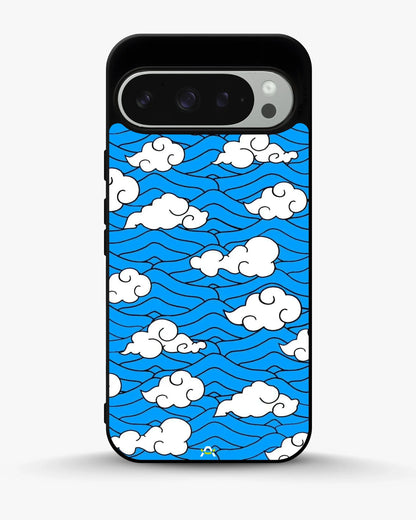 Cloud Pattern Phone Case - Wavy Blue & White Print for iPhone, Samsung, Pixel, OnePlus & Vivo