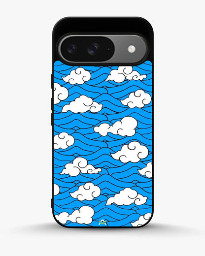 Cloud Pattern Phone Case - Wavy Blue & White Print for iPhone, Samsung, Pixel, OnePlus & Vivo
