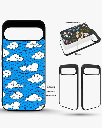 Cloud Pattern Phone Case - Wavy Blue & White Print for iPhone, Samsung, Pixel, OnePlus & Vivo