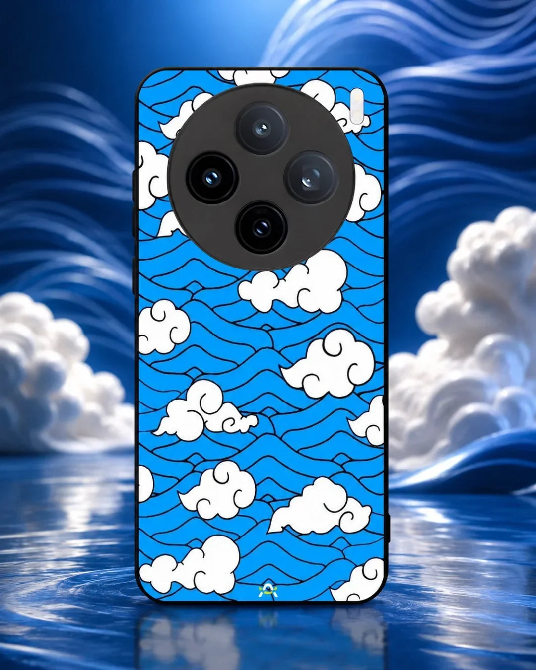 Cloud Pattern Phone Case - Wavy Blue & White Print for iPhone, Samsung, Pixel, OnePlus & Vivo