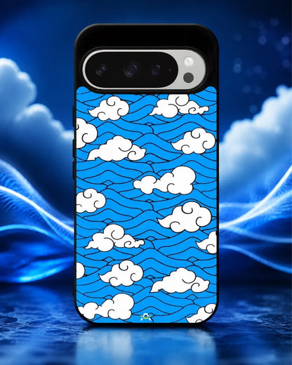 Cloud Pattern Phone Case - Wavy Blue & White Print for iPhone, Samsung, Pixel, OnePlus & Vivo