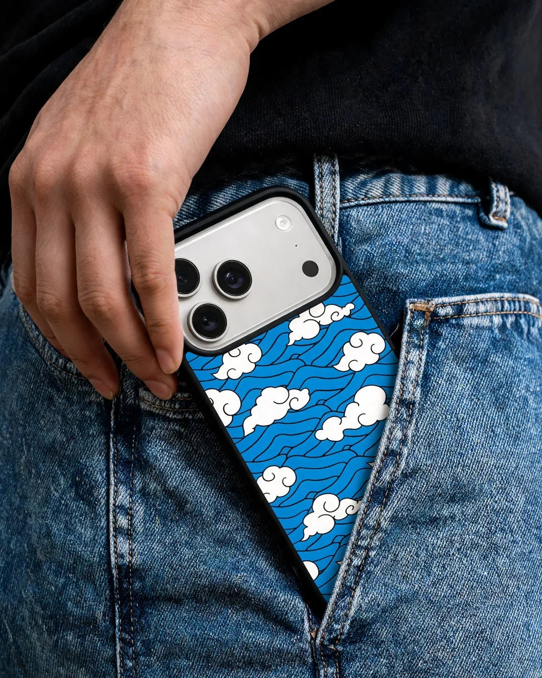 Cloud Pattern Phone Case - Wavy Blue & White Print for iPhone, Samsung, Pixel, OnePlus & Vivo