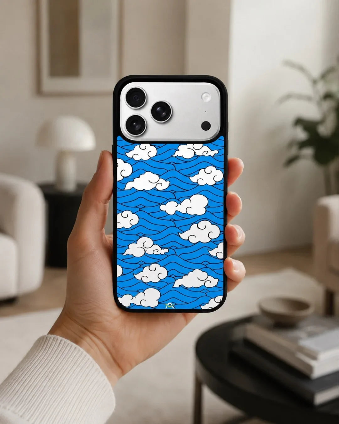 Cloud Pattern Phone Case - Wavy Blue & White Print for iPhone, Samsung, Pixel, OnePlus & Vivo