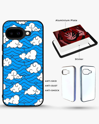 Cloud Pattern Phone Case - Wavy Blue & White Print for iPhone, Samsung, Pixel, OnePlus & Vivo