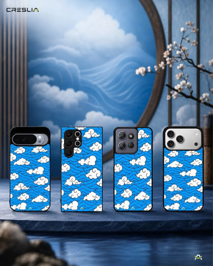 Cloud Pattern Phone Case - Wavy Blue & White Print for iPhone, Samsung, Pixel, OnePlus & Vivo
