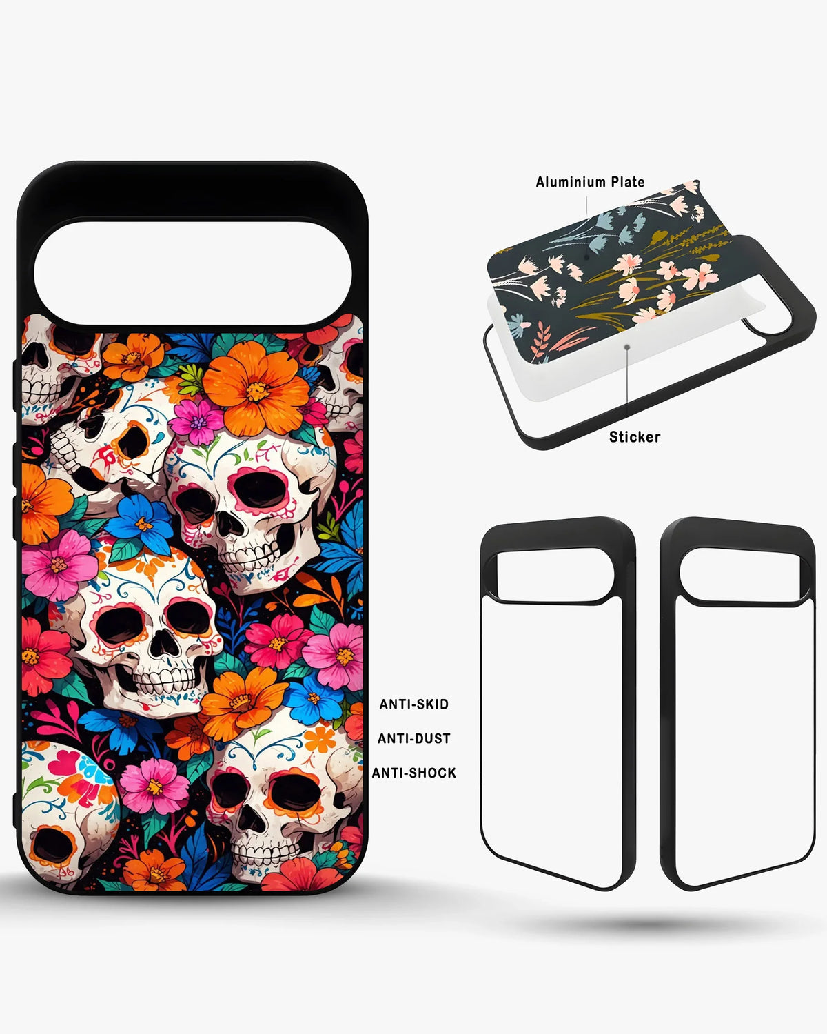 Color Skull Floral Phone Case - Vibrant Skull & Flowers Print for iPhone, Samsung, Pixel, OnePlus & Vivo
