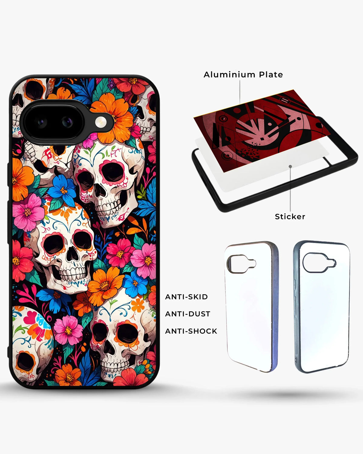 Color Skull Floral Phone Case - Vibrant Skull & Flowers Print for iPhone, Samsung, Pixel, OnePlus & Vivo
