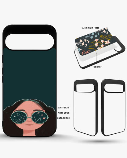 Cosmic Sunglasses Girl Phone Case - Dreamy Teal Art Print for iPhone, Samsung, Pixel, OnePlus & Vivo