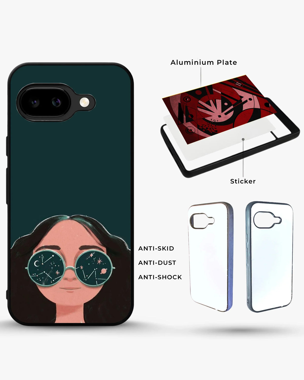 Cosmic Sunglasses Girl Phone Case - Dreamy Teal Art Print for iPhone, Samsung, Pixel, OnePlus & Vivo