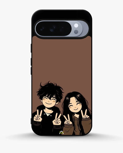 Couple Peace Sign Phone Case - Warm Brown Art Print for iPhone, Samsung, Pixel, OnePlus & Vivo