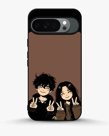 Couple Peace Sign Phone Case - Warm Brown Art Print for iPhone, Samsung, Pixel, OnePlus & Vivo