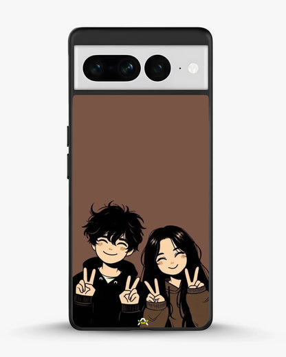 Couple Peace Sign Phone Case - Warm Brown Art Print for iPhone, Samsung, Pixel, OnePlus & Vivo