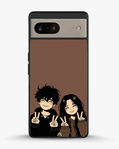 Couple Peace Sign Phone Case - Warm Brown Art Print for iPhone, Samsung, Pixel, OnePlus & Vivo