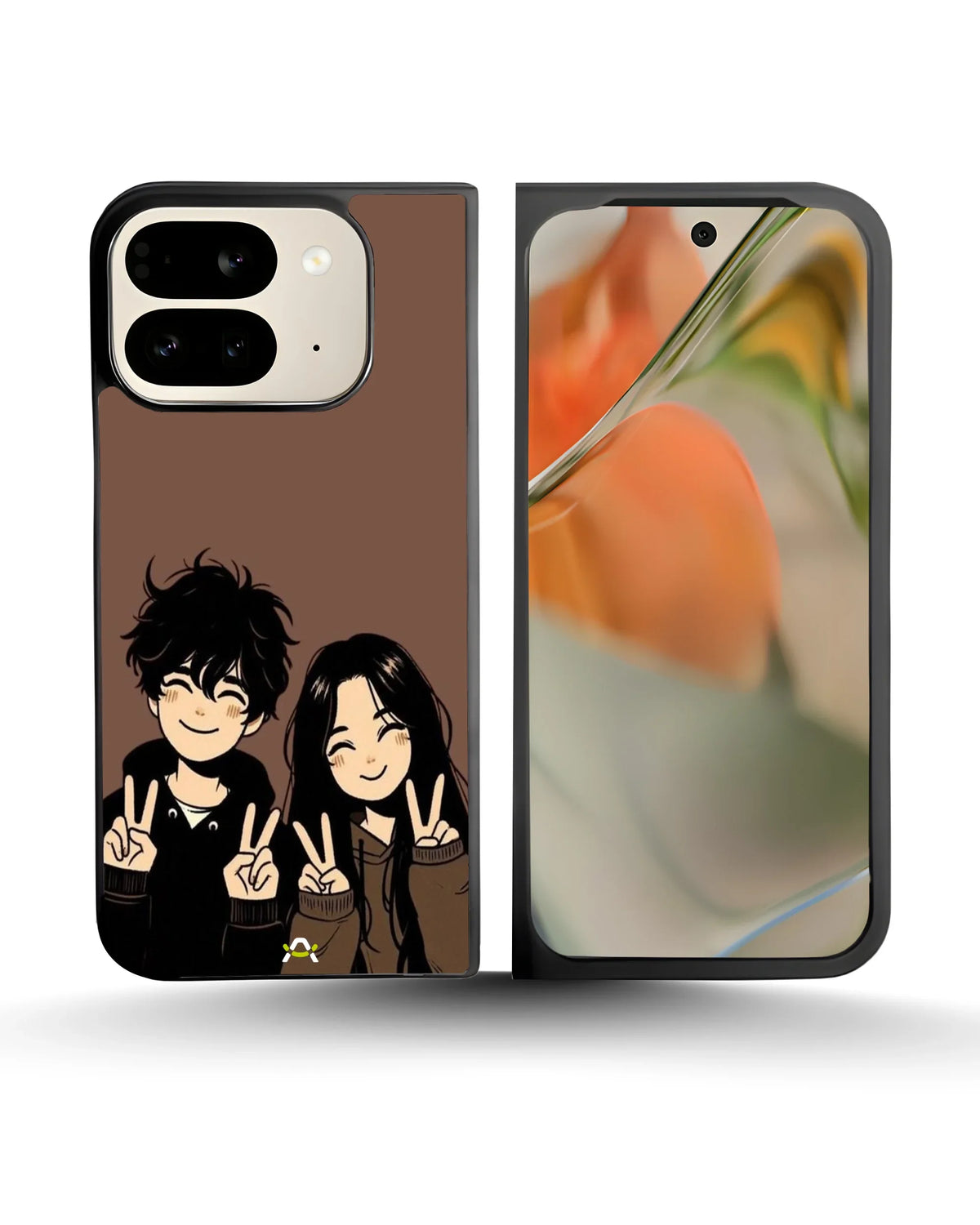 Couple Peace Sign Phone Case - Warm Brown Art Print for iPhone, Samsung, Pixel, OnePlus & Vivo