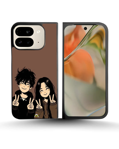Couple Peace Sign Phone Case - Warm Brown Art Print for iPhone, Samsung, Pixel, OnePlus & Vivo