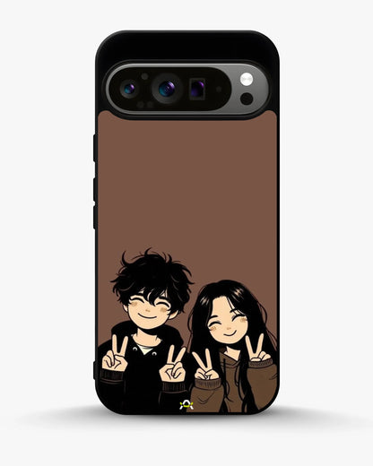 Couple Peace Sign Phone Case - Warm Brown Art Print for iPhone, Samsung, Pixel, OnePlus & Vivo