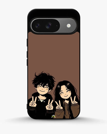Couple Peace Sign Phone Case - Warm Brown Art Print for iPhone, Samsung, Pixel, OnePlus & Vivo