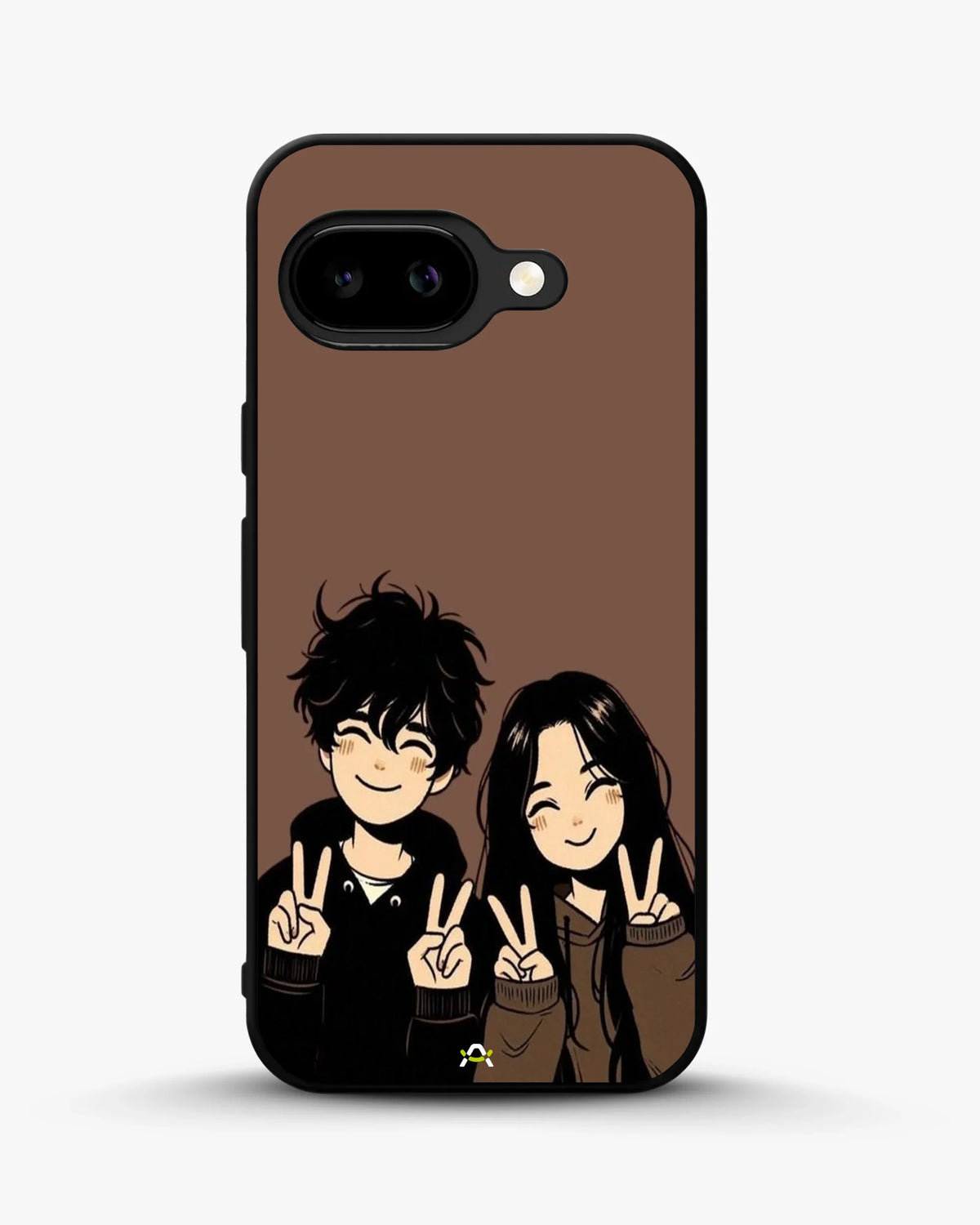 Couple Peace Sign Phone Case - Warm Brown Art Print for iPhone, Samsung, Pixel, OnePlus & Vivo