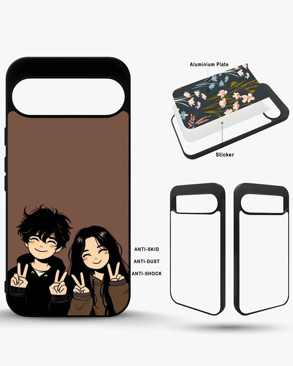 Couple Peace Sign Phone Case - Warm Brown Art Print for iPhone, Samsung, Pixel, OnePlus & Vivo