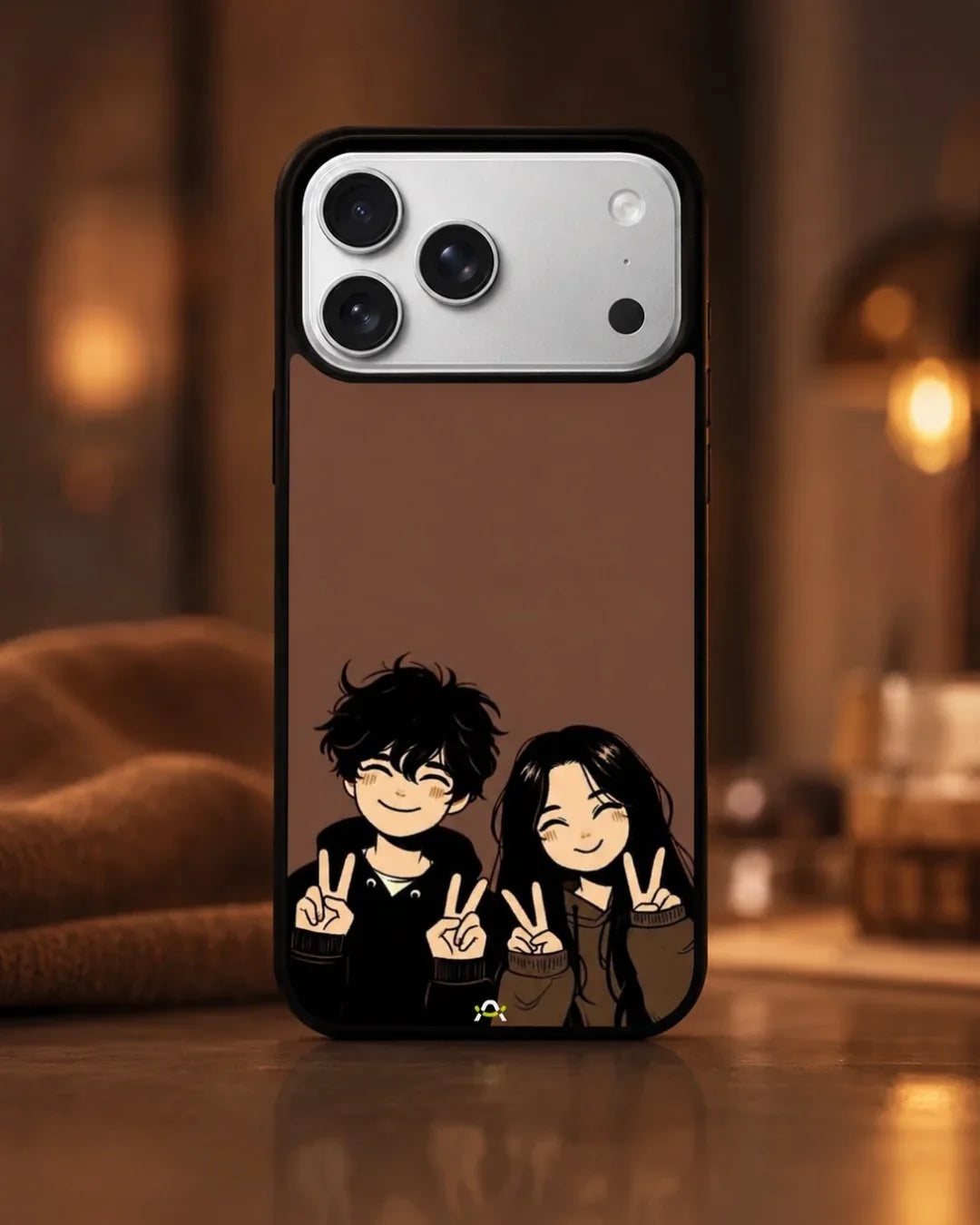 Couple Peace Sign Phone Case - Warm Brown Art Print for iPhone, Samsung, Pixel, OnePlus & Vivo