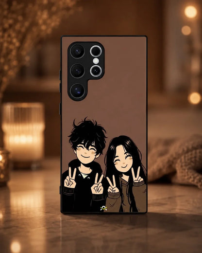 Couple Peace Sign Phone Case - Warm Brown Art Print for iPhone, Samsung, Pixel, OnePlus & Vivo