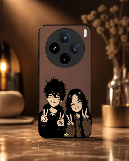 Couple Peace Sign Phone Case - Warm Brown Art Print for iPhone, Samsung, Pixel, OnePlus & Vivo