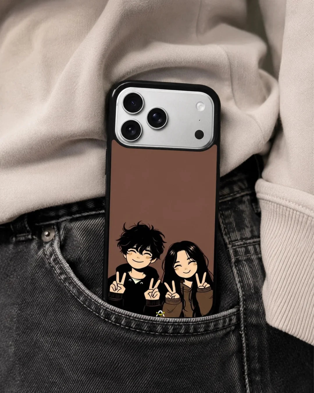 Couple Peace Sign Phone Case - Warm Brown Art Print for iPhone, Samsung, Pixel, OnePlus & Vivo