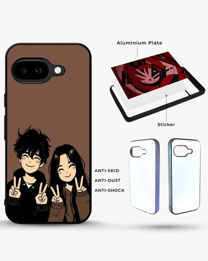 Couple Peace Sign Phone Case - Warm Brown Art Print for iPhone, Samsung, Pixel, OnePlus & Vivo