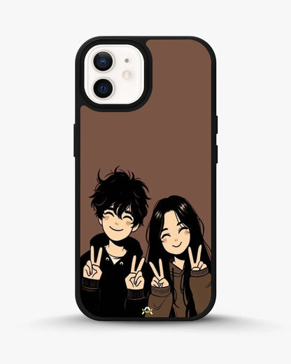 Couple Peace Sign Phone Case - Warm Brown Art Print for iPhone, Samsung, Pixel, OnePlus & Vivo