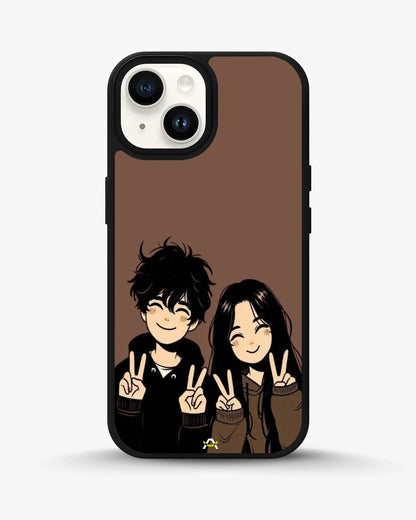 Couple Peace Sign Phone Case - Warm Brown Art Print for iPhone, Samsung, Pixel, OnePlus & Vivo