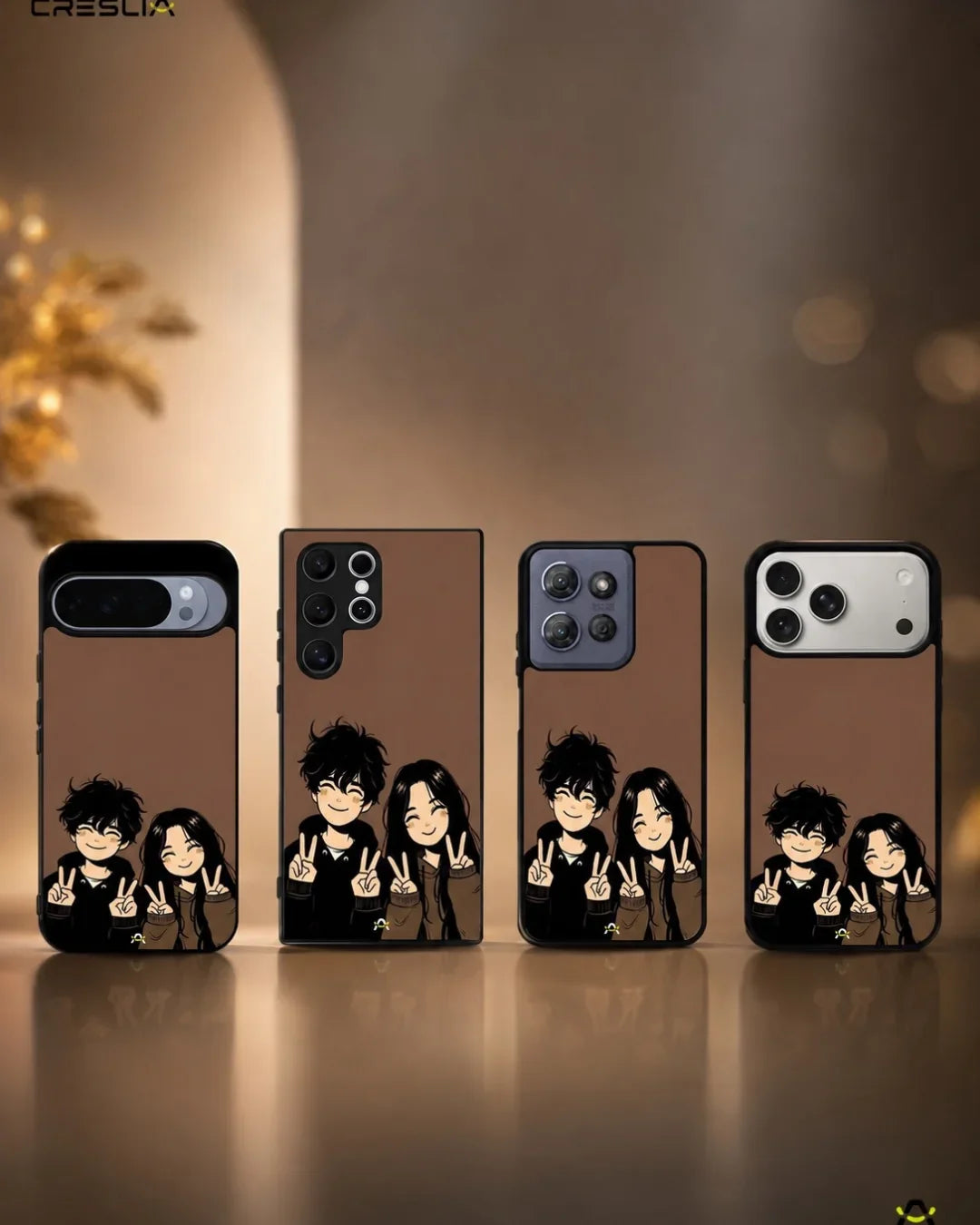 Couple Peace Sign Phone Case - Warm Brown Art Print for iPhone, Samsung, Pixel, OnePlus & Vivo