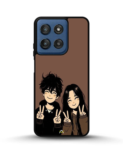 Couple Peace Sign Phone Case - Warm Brown Art Print for iPhone, Samsung, Pixel, OnePlus & Vivo
