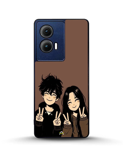 Couple Peace Sign Phone Case - Warm Brown Art Print for iPhone, Samsung, Pixel, OnePlus & Vivo