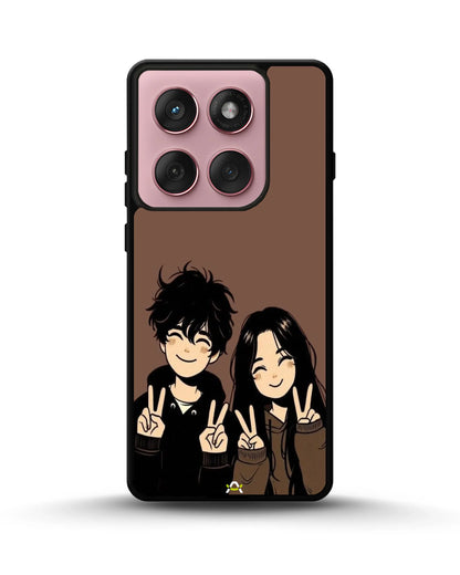 Couple Peace Sign Phone Case - Warm Brown Art Print for iPhone, Samsung, Pixel, OnePlus & Vivo
