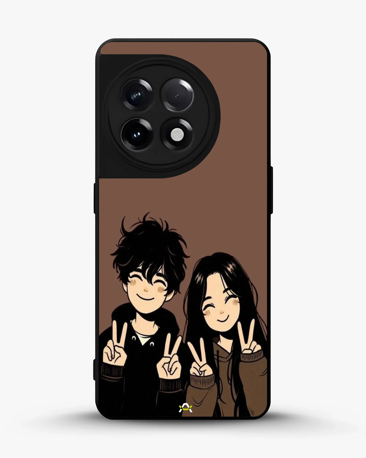 Couple Peace Sign Phone Case - Warm Brown Art Print for iPhone, Samsung, Pixel, OnePlus & Vivo