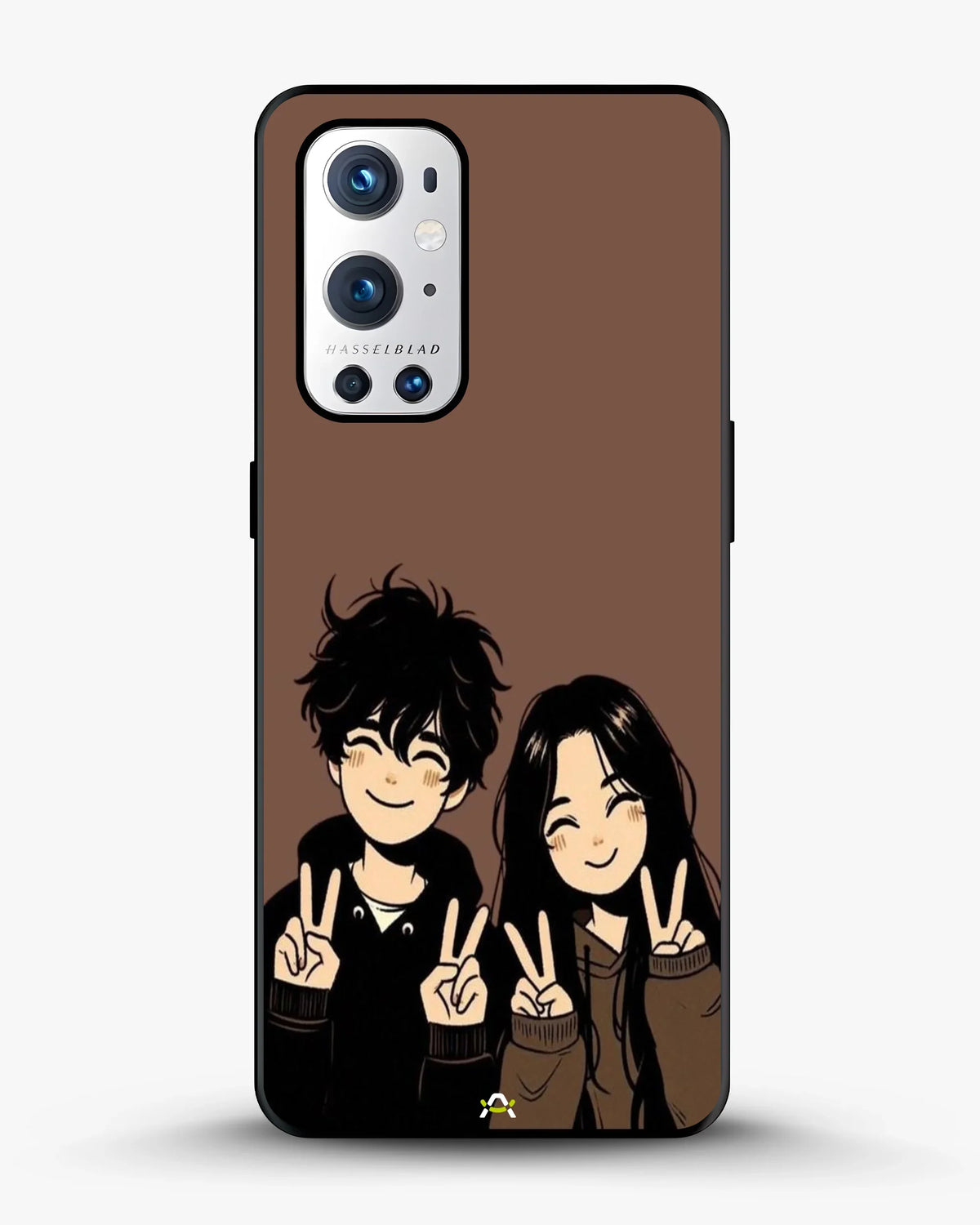 Couple Peace Sign Phone Case - Warm Brown Art Print for iPhone, Samsung, Pixel, OnePlus & Vivo