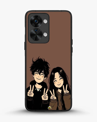 Couple Peace Sign Phone Case - Warm Brown Art Print for iPhone, Samsung, Pixel, OnePlus & Vivo