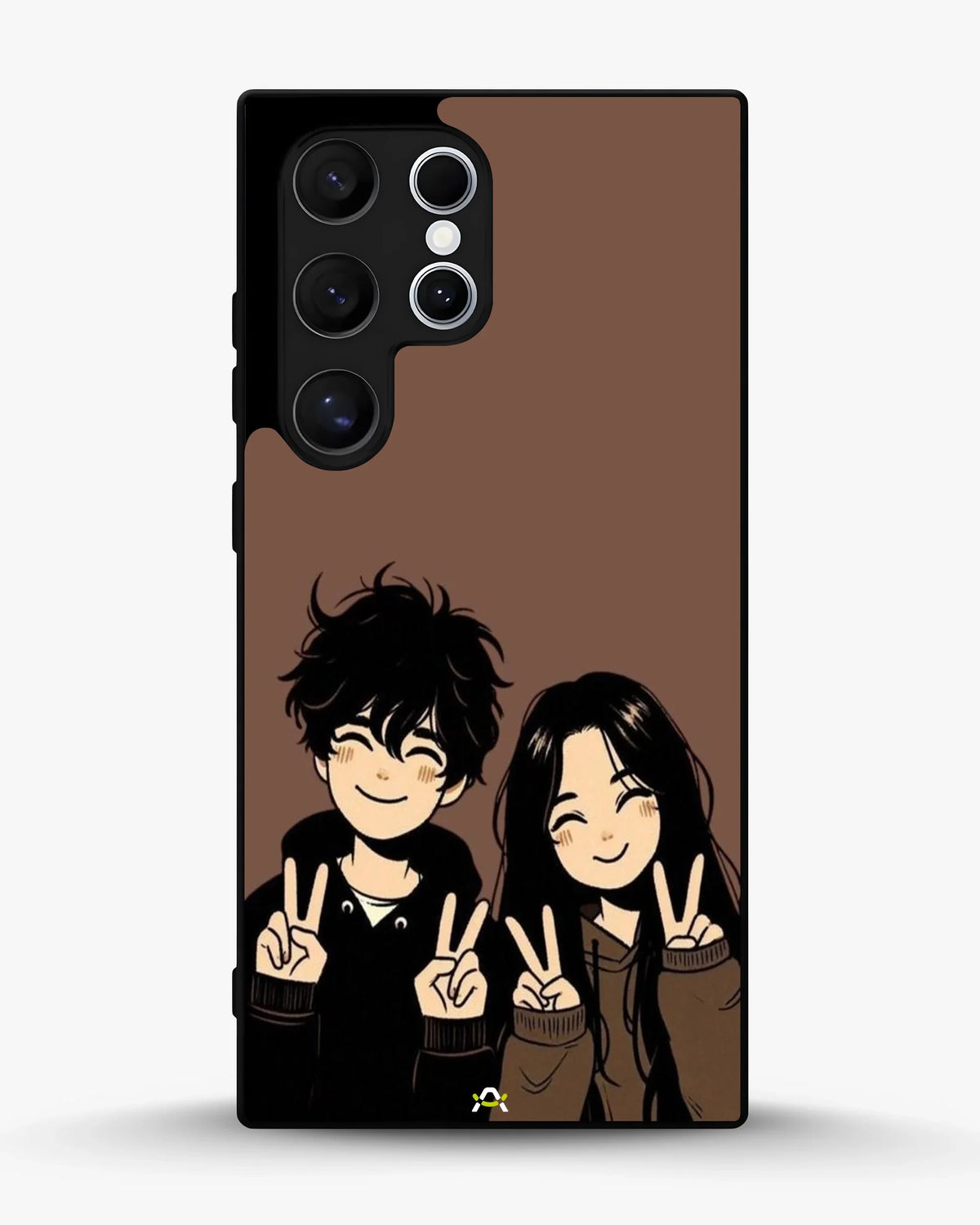 Couple Peace Sign Phone Case - Warm Brown Art Print for iPhone, Samsung, Pixel, OnePlus & Vivo