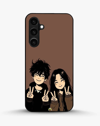 Couple Peace Sign Phone Case - Warm Brown Art Print for iPhone, Samsung, Pixel, OnePlus & Vivo