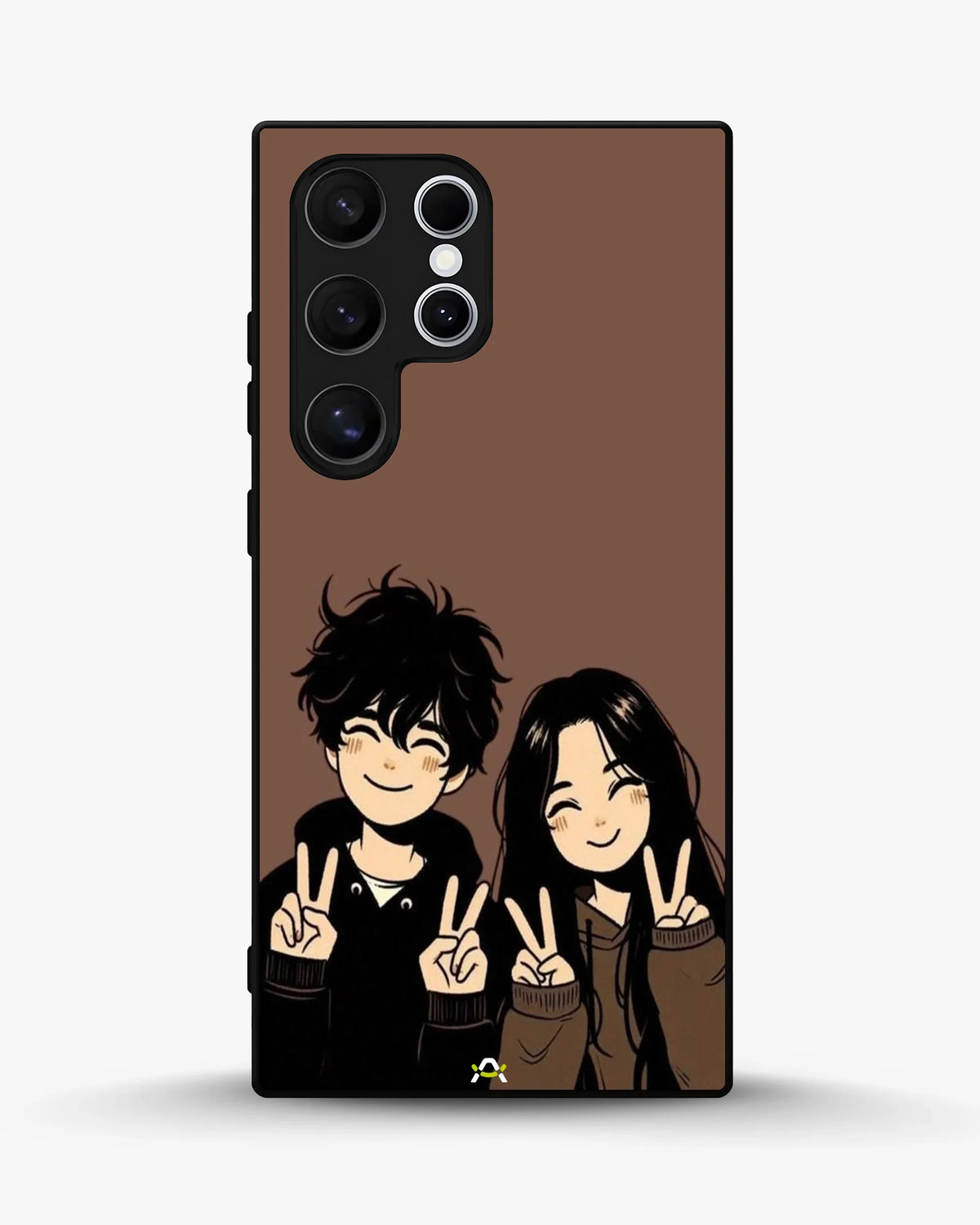 Couple Peace Sign Phone Case - Warm Brown Art Print for iPhone, Samsung, Pixel, OnePlus & Vivo