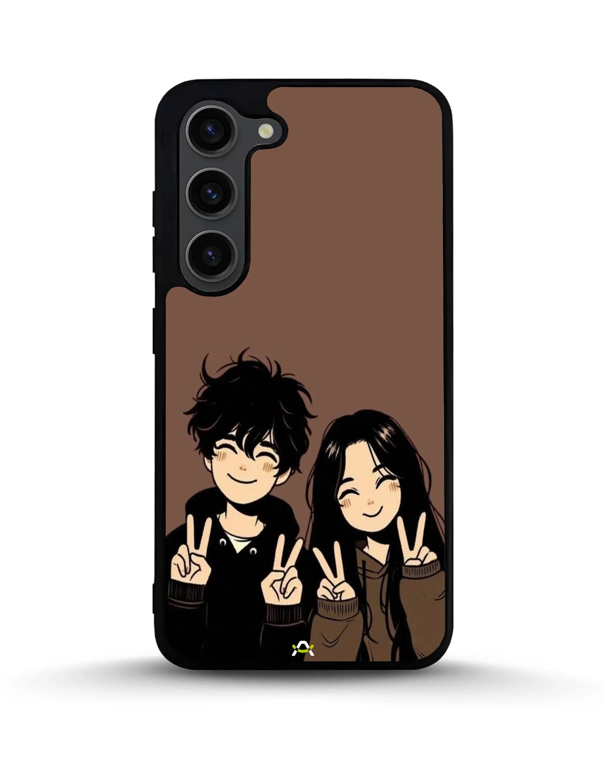 Couple Peace Sign Phone Case - Warm Brown Art Print for iPhone, Samsung, Pixel, OnePlus & Vivo