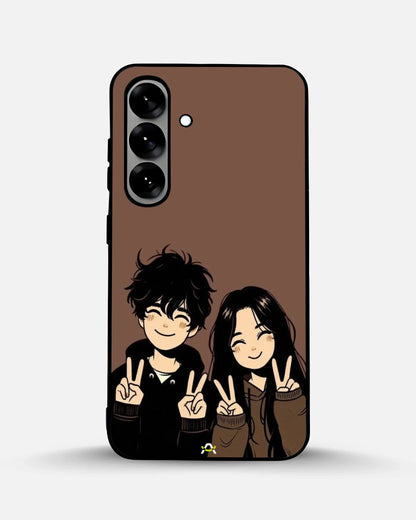 Couple Peace Sign Phone Case - Warm Brown Art Print for iPhone, Samsung, Pixel, OnePlus & Vivo