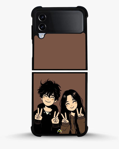 Couple Peace Sign Phone Case - Warm Brown Art Print for iPhone, Samsung, Pixel, OnePlus & Vivo