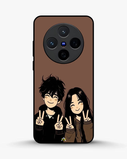 Couple Peace Sign Phone Case - Warm Brown Art Print for iPhone, Samsung, Pixel, OnePlus & Vivo