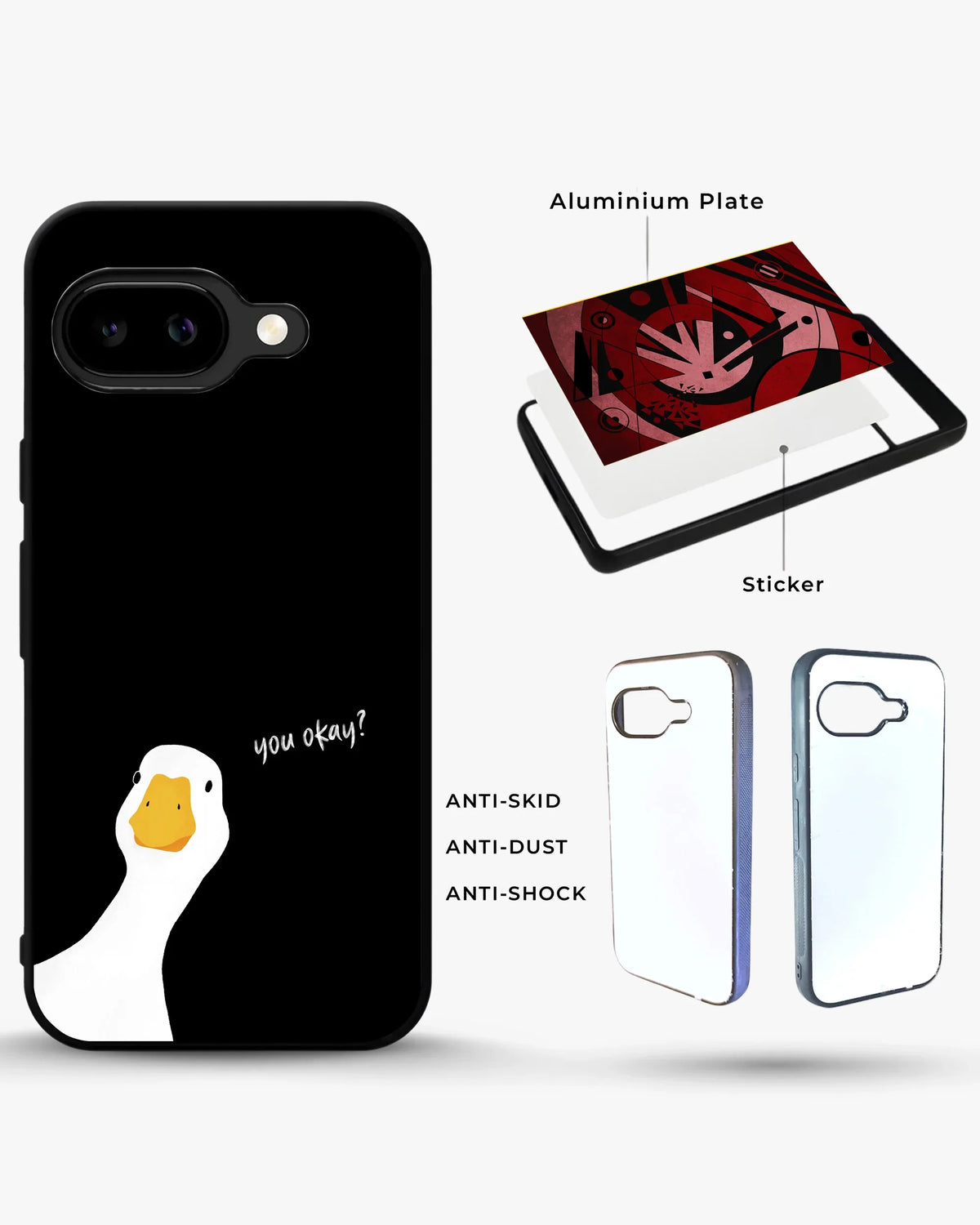 Curious Goose Phone Case - Quirky White & Black Print for iPhone, Samsung, Pixel, OnePlus & Vivo