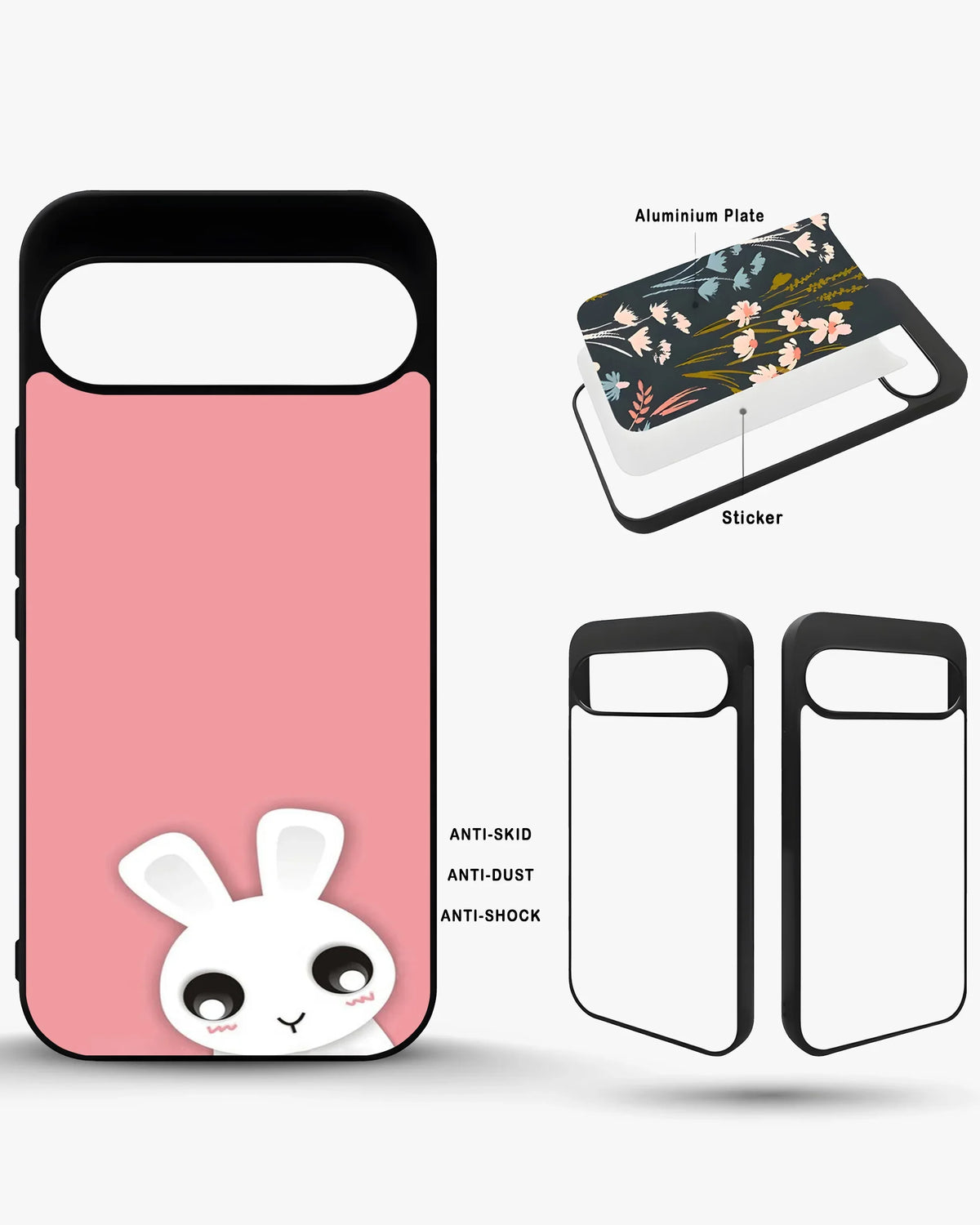 Cute Bunny Face Phone Case - Kawaii Pink & White Print for iPhone, Samsung, Pixel, OnePlus & Vivo