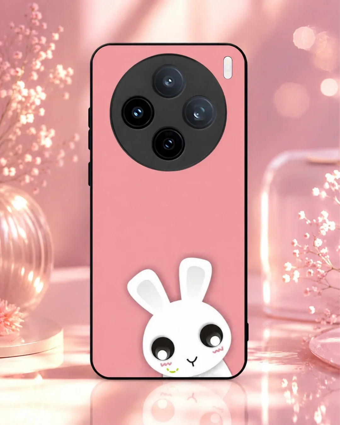 Cute Bunny Face Phone Case - Kawaii Pink & White Print for iPhone, Samsung, Pixel, OnePlus & Vivo