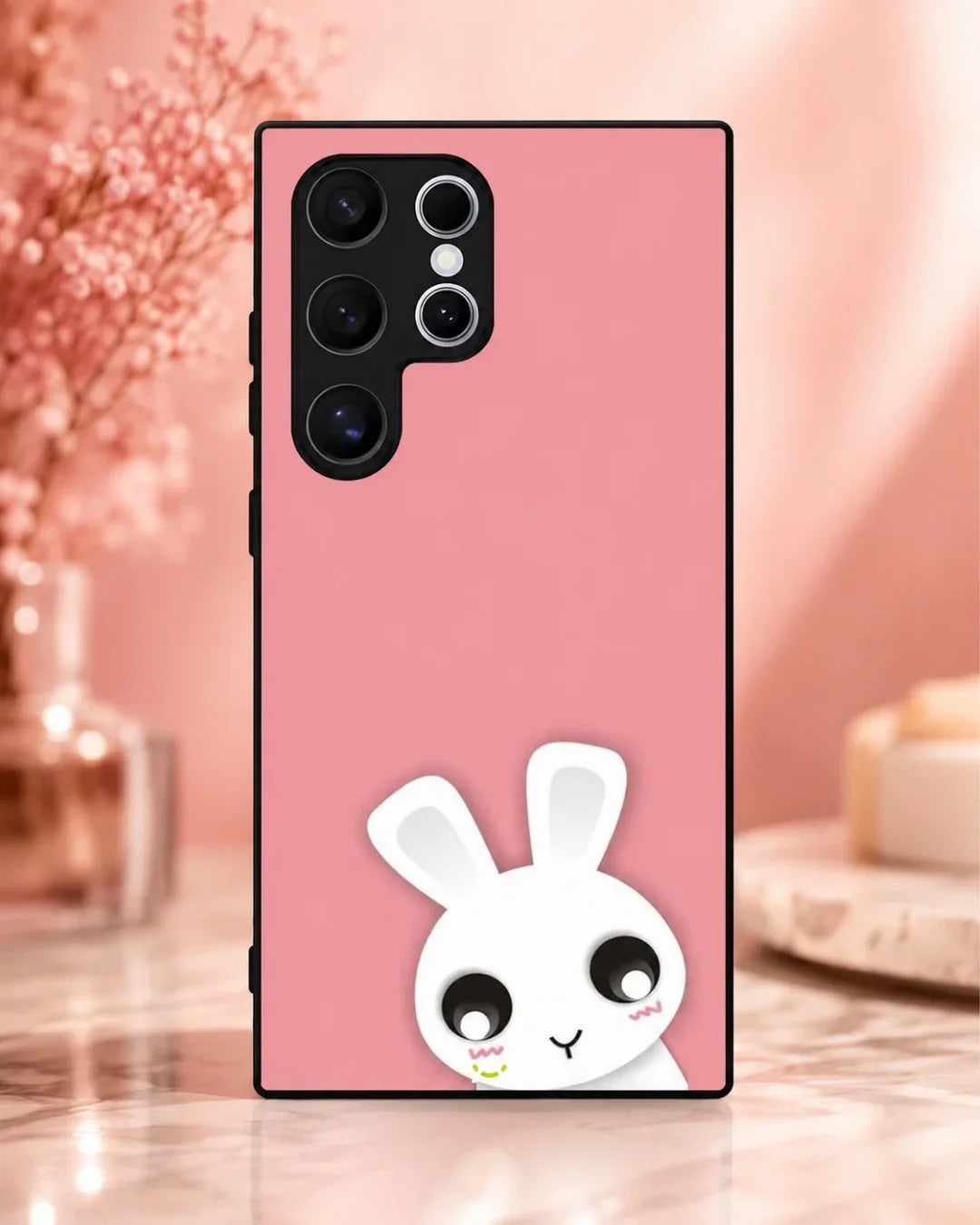 Cute Bunny Face Phone Case - Kawaii Pink & White Print for iPhone, Samsung, Pixel, OnePlus & Vivo