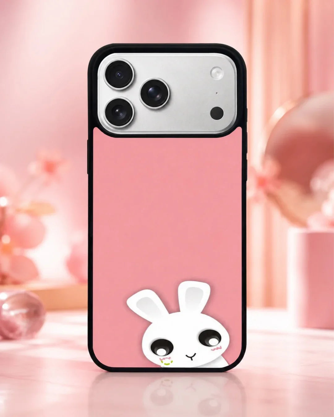 Cute Bunny Face Phone Case - Kawaii Pink & White Print for iPhone, Samsung, Pixel, OnePlus & Vivo
