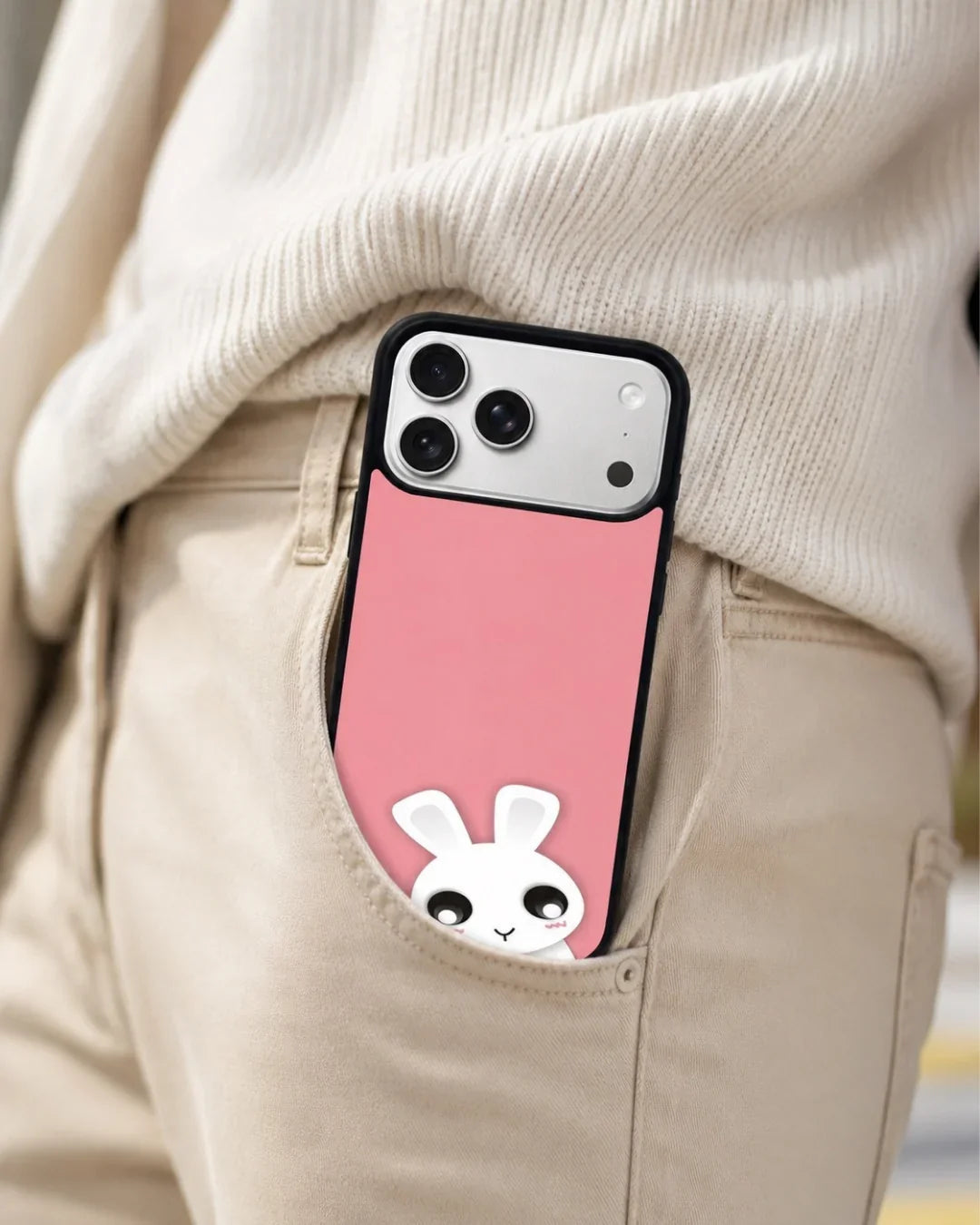 Cute Bunny Face Phone Case - Kawaii Pink & White Print for iPhone, Samsung, Pixel, OnePlus & Vivo